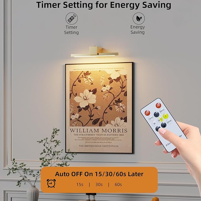 Picture Lights for Wall,Battery Operated Art Light,12in Gallery Light for Paintings,3CCT Dimmable,Metal Finish Recharging Battery Wall Light with Remote Control for Pictures Display(Gold)