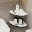 2-Tier Corner Bathroom Organizer, Countertop Perfume Makeup Shelf Cosmetics Storage Shelf Display Rack Vanity Shelf,Kitchen Spice Rack,PP Imitation Marble Design,Tool-Less Install(Silver)