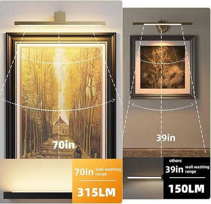 Picture Lights for Wall,Battery Operated Art Light,16in Gallery Light for Paintings,3CCT Dimmable,Metal Finish Recharging Battery Wall Light with Remote Control for Living Room Gallery(Gold)