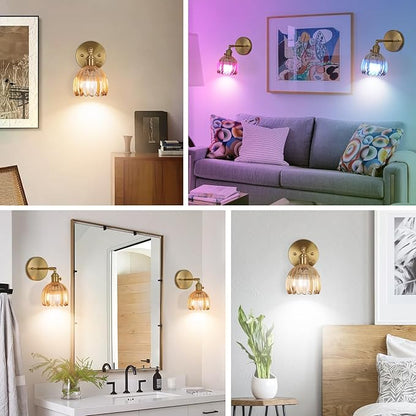 Vintage Wall Sconce Set of Two, Battery Operated Wall Sconce with Amber Tulip Glass Lampshade Rechargeable Wall Light with Remote Control for Bedroom,Living Room, Hallway, Aisle
