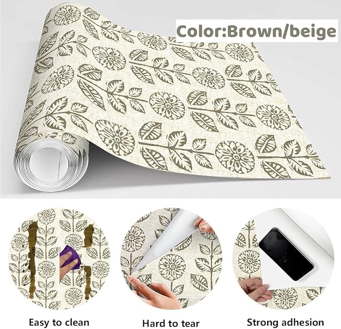 Wudnaye Floral Peel and Stick Wallpaper Vintage Tulip Floral Wallpaper 17.7in×393.7in Flower Farmhouse Contact Paper Peel and Stick Neutral Self Adhesive Removable Vinyl Wall Paper for Kitchen Bedroom
