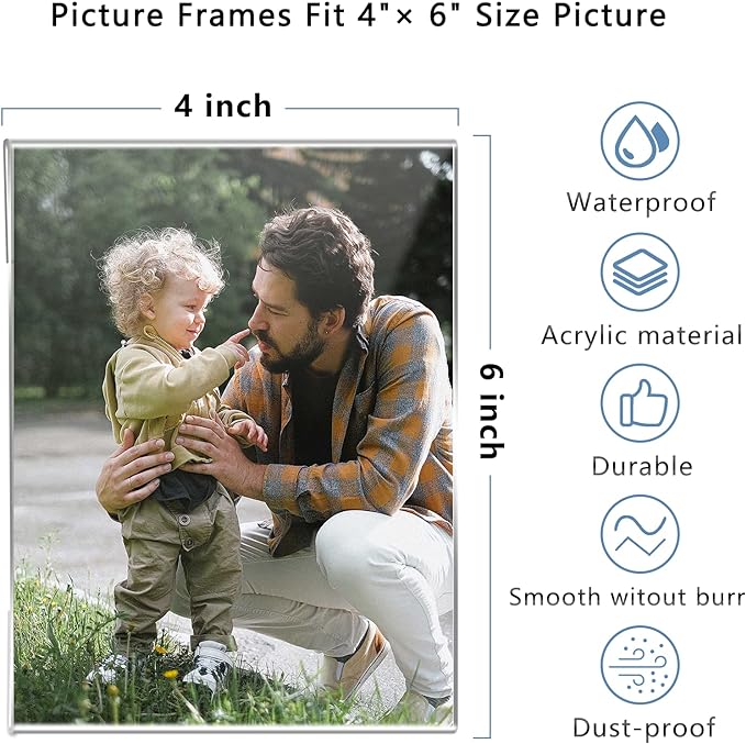 DZZ Clear Acrylic Photo Picture Frames Display Picture,Wall Mounting Clear for Home,School,office,-Vertical, 4x6, Set of 6