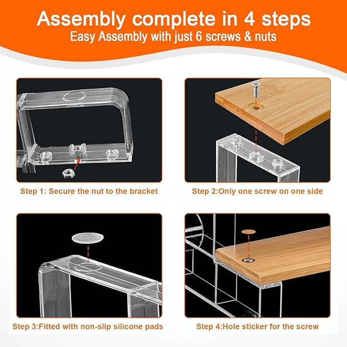 junyuan Bamboo Bathroom Organizers and Storage,Spice Rack Organizer for Cabinet,4 Tier Perfume Organizer for Bedroom,Seasoning Countertop Shelf for Kitchen,Display Shelves Racks,Clear 11.2