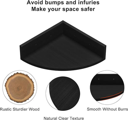 Alsonerbay Black Corner Wall Shelf, Floating Shelves Wall Mount Set of 4, Rustic Wood Shelves for Bedroom, Living Room, Bathroom, Entryway, Garage | for Bedroom, Living Room, Bathroom, Entryway, Garage