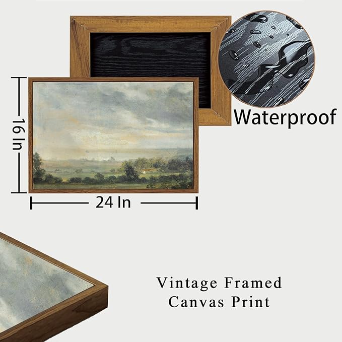 OIQArtOIQ Vintage Framed Wall Art Pastoral Landscape Canvas Art Prints Rustic Farmhouse Pictures Wall Decor Modern Cottagecore Paintings Artwork For Bedroom Kitchen Bathroom Office Living Room
