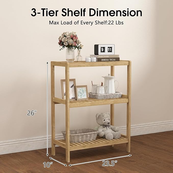 Bamboo Shelf Bathroom 3-Tier Storage Shelves Stand Rack Multifunctional Shelving for Bedroom Kitchen Living Room