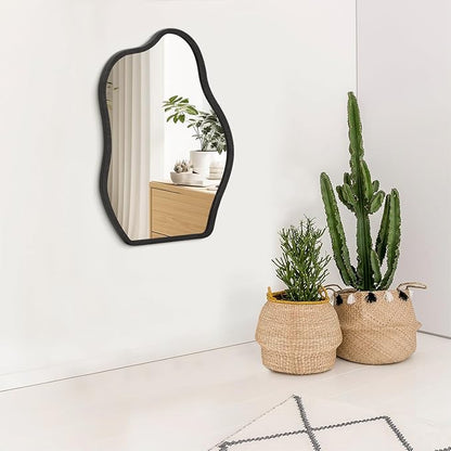 Asymmetrical Irregular Mirror for Wall Wooden Framed Hanging Wall Mirror Cloud Modern Unique Bathroom Wall Mirror Decorative Bedroom Living Room Entryway Hallway Artistic Hanging Mirror