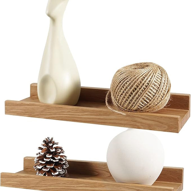 Floating Shelves Wall Mounted, 12 Inch Solid Oak Wood Shelf for Decor and Storage, Picture Ledge for Bedroom Bathroom Living Room Kitchen, Natural Color, 12 * 4 * 1.5, Set of 2