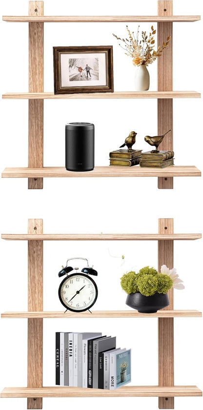 3 Tier Floating Shelves,Long Wall Shelf,Over The Toilet Shelves Bathroom Hanging Display Storage Rustic for Living Room Bedroom Kitchen Office Coffee Bar Decor ,24 Inch,2 Pack,(Carbonized Black)
