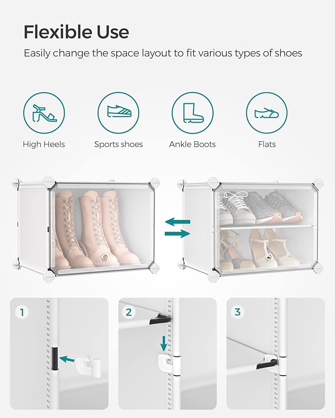 SONGMICS Shoe Rack Organizer, 6-Tier Shoe Storage Cabinet for Closet and Entryway, Holds 24 Pairs of Shoes, Adjustable, Cloud White and Trasparent ULPC033W01