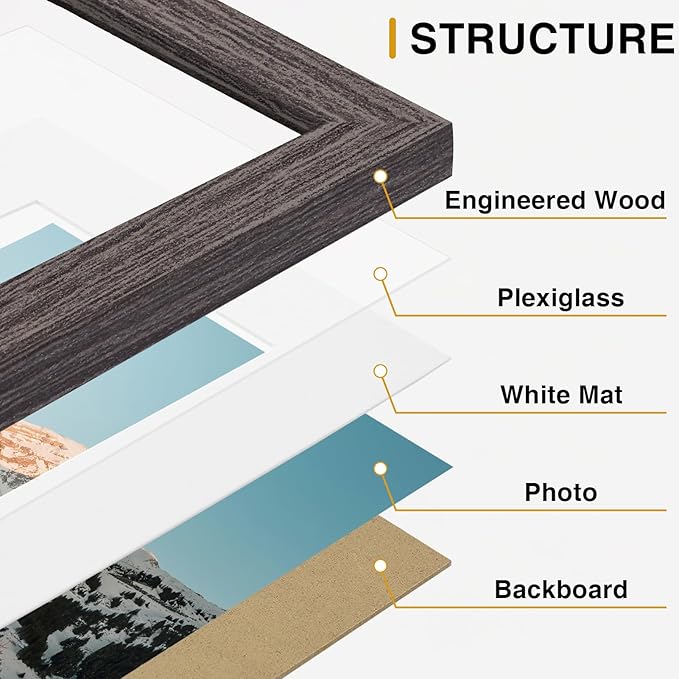 Vittanly Picture Frames Set of 10, Picture Frames Collage Wall Decor with Two 8x10, Four 5x7 and Four 4x6 Photo Frames, Gallery Wall Frame Set for Wall or Tabletop Display, Rustic Grey