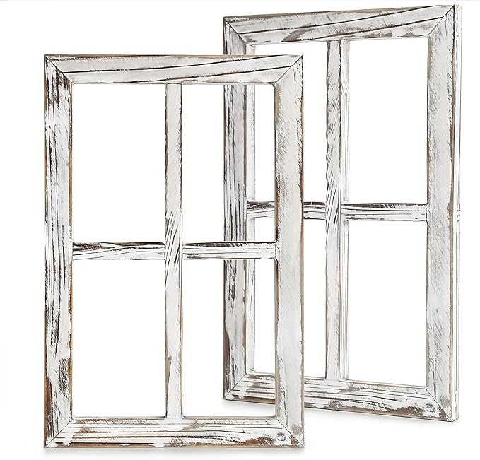 CALIFORNIA CADE ELECTRONIC Rustic Wall Decor-Home Decor Window Barnwood Frames -Room Decor for Home or Outdoor, Not For Pictures, Set of 2 (White)
