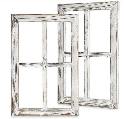 CALIFORNIA CADE ELECTRONIC Rustic Wall Decor-Home Decor Window Barnwood Frames -Room Decor for Home or Outdoor, Not For Pictures, Set of 2 (White)