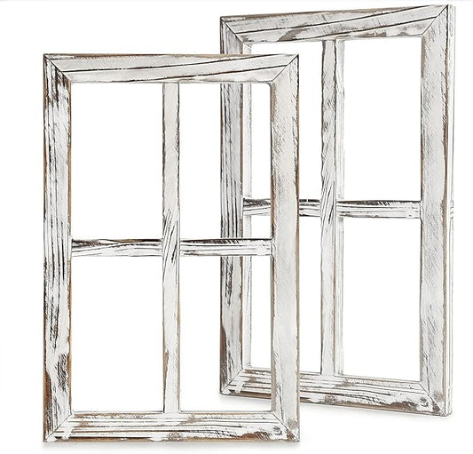 CALIFORNIA CADE ELECTRONIC Rustic Wall Decor-Home Decor Window Barnwood Frames -Room Decor for Home or Outdoor, Not For Pictures, Set of 2 (White)