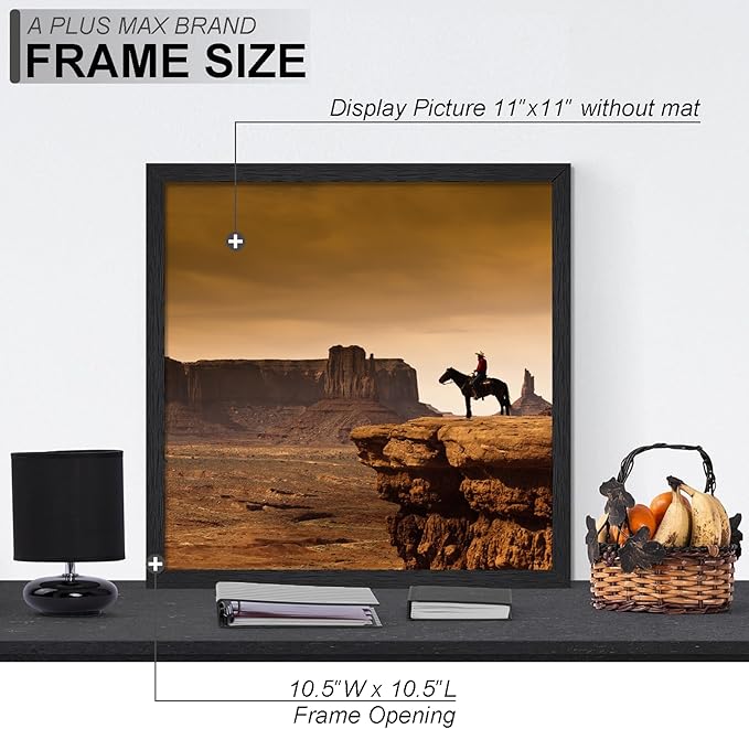 A PLUS MAX 11x11 Picture Frame Set of 2, Black Engineered Wood Frame for 11 x 11 Inch Picture Poster Photo, Light Weight 11 by 11 Frame with Wood-grain for Wall - 2 Pack/Black/11 x11