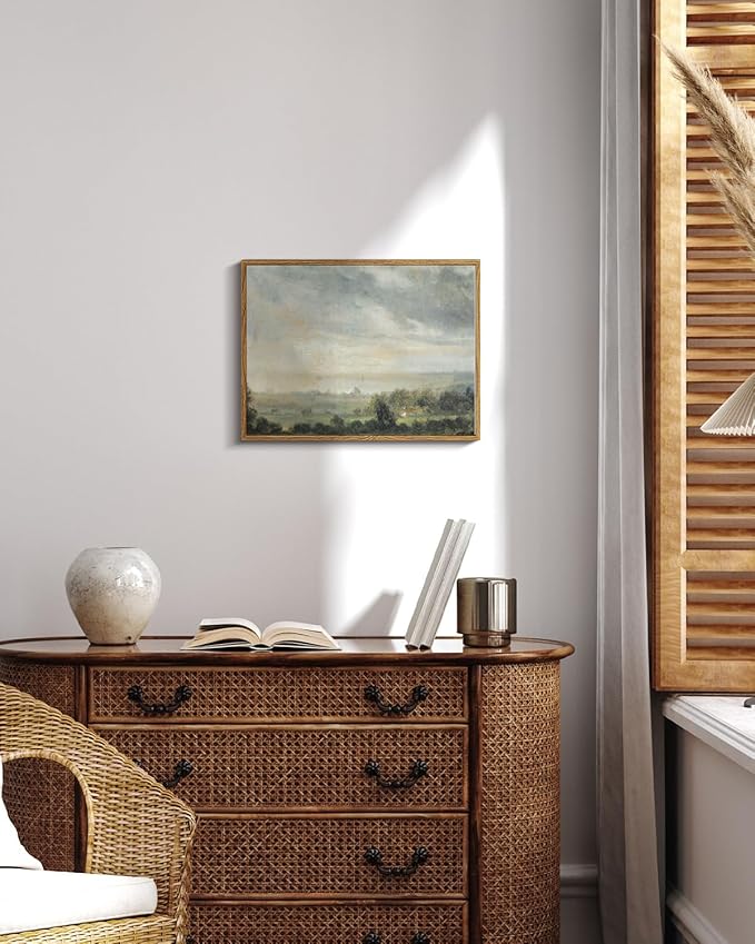 InSimSea Framed Canvas Wall Art Vintage Decor, Room Decor Classical Oil Painting Canvas Prints View from the Elbe Valley with high cloudy sky Vintage Wall Art Home Room Decor, 12