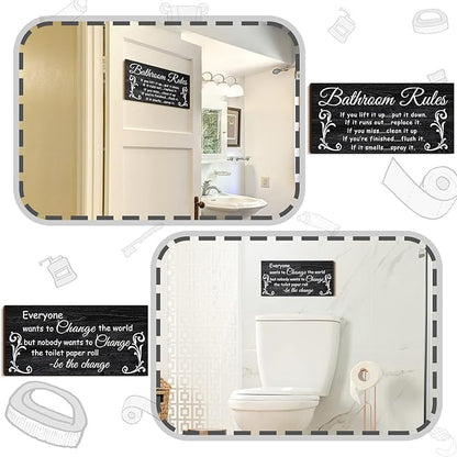 Jetec 2 Pieces Funny Bathroom Signs Bathroom Wall Decor Toilet Wall Accessories Farmhouse Toilet Rustic Wooden Signs, 12x6 Inch(Dark Style)