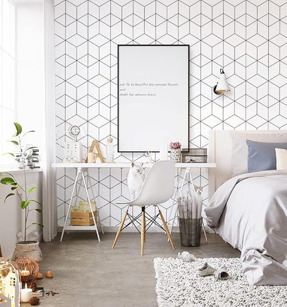393"x17.3" Wallpaper Geometric Peel and Stick Wallpaper White and Black Contact Paper Stripe Wall Paper Self-Adhesive Removable Wallpaper for Wall Covering Vinyl Rolls