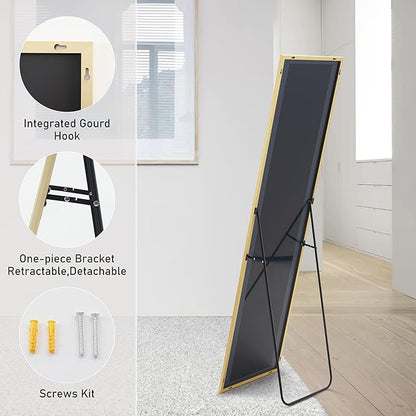 DUMOS Full Length Mirror with Stand Floor Standing Aluminum Frame for Bedroom Body Hanging Leaning Modern Simple Home Decor Shatter-Proorf Nano Glass Wall Living Room Cloakroom Light Gold 59"x16"