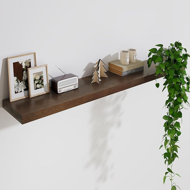 Marsmiles Solid Wood Floating Shelves for Wall, 48”W x 9”D x 1.56”H Large Wall Shelves for Living Room Bedroom Bathroom Kitchen Drcor Storage with Invisible Heavy-Duty Metal Bracket, Walnut, Set of 1