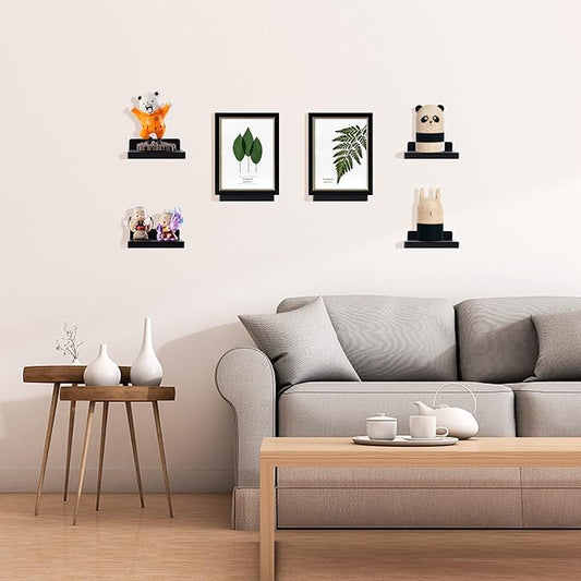 Small Floating Shelf, Set of 6 Black Shelf for Wall Decor Storage Wall Mounted Small Shelf for Bedroom Living Room Bathroom Kitchen -5x5 Inch