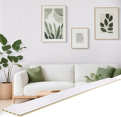 16 Packs Slat Wood Wall Panels, 54 x 6 Inch WPC Wainscoting Panels for Interior Wall Decor, Living Room, Bedroom, Fluted Accent Wall Panels, Low Grille Wall Panels, White Oak
