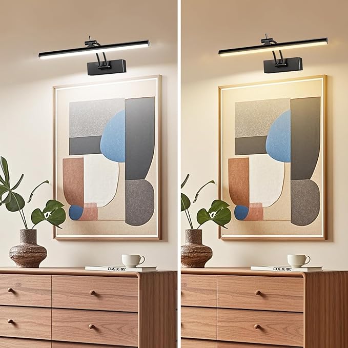 2 Pack Picture Lights for Wall Battery Operated, 12 inch Wireless Art Lighting for Painting, 6 Colors Picture Frame Lights with Remote, Dimmable 4200mAh Gallery Light, Black