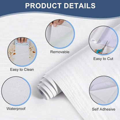 Abyssaly White Wood Contact Paper 11.8 in X 197 in Decorative Self-Adhesive Film for Furniture Real Wood Tactile Easy to Clean Perfectly Covers The Surface Without Passing Through The Primary Colors