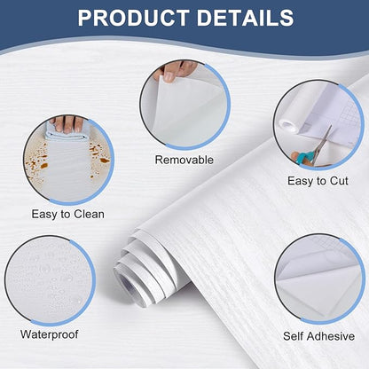 Abyssaly White Wood Contact Paper 35.6" X 118" Decorative Self-Adhesive Film for Furniture Real Wood Tactile Easy to Clean Perfectly Covers The Surface Without Passing Through The Primary Colors