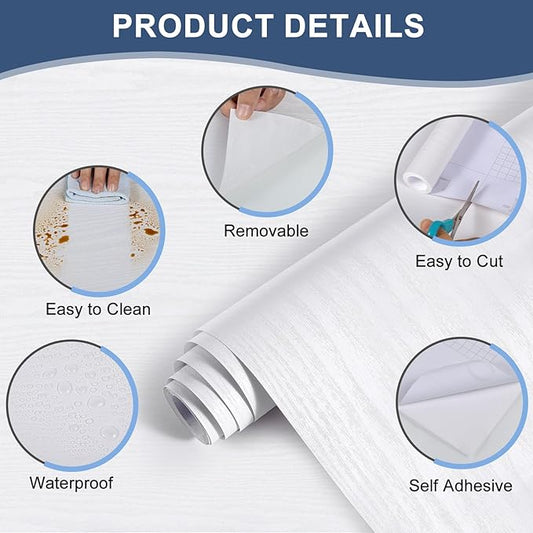 Abyssaly White Wood Contact Paper 35.6" X 118" Decorative Self-Adhesive Film for Furniture Real Wood Tactile Easy to Clean Perfectly Covers The Surface Without Passing Through The Primary Colors