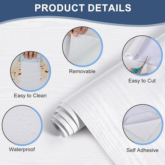 Abyssaly White Wood Paper Decorative Self-Adhesive Film for Furniture Real Wood Tactile Easy to Clean Perfectly Covers The Surface Without Passing Through The Primary Colors 11.8" X 78.7"