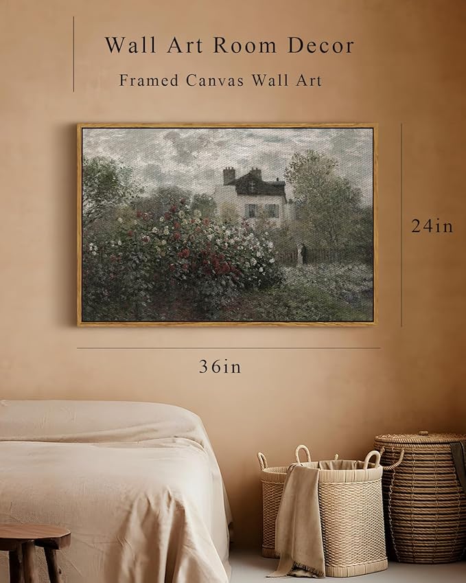 InSimSea Framed Canvas Wall Art Vintage Decor, Farmhouse Room Aesthetic, Living Room Wall Art, Cottagecore Bedroom Kitchen Bathroom Decor, 24