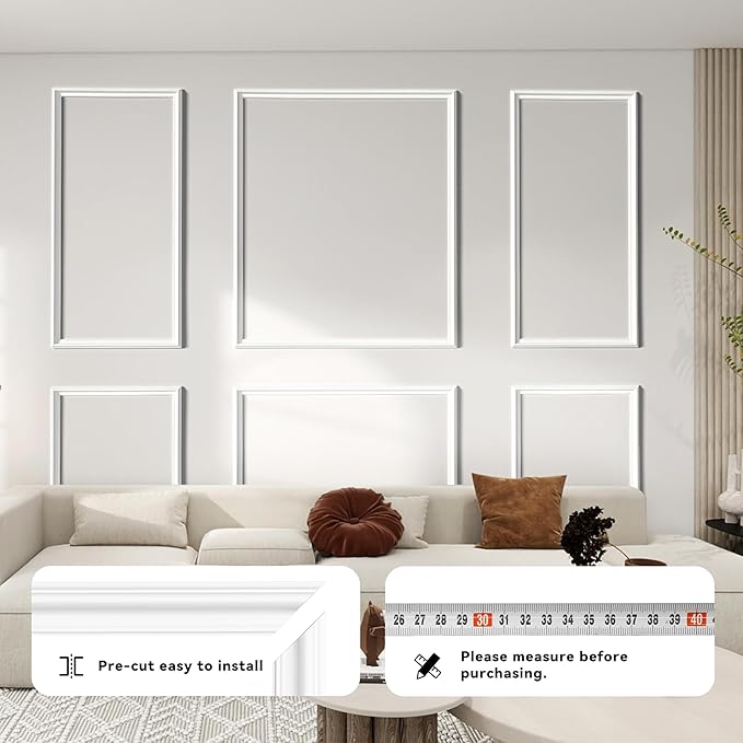 PALMPOP Peel and Stick Wall Molding Kit of 6 Frames,Premade Accent Wainscoting Panels, Ready to Molding Trim for Living Room Bedroom Corridor Home Interior Wall Panel Decor (50x40in)