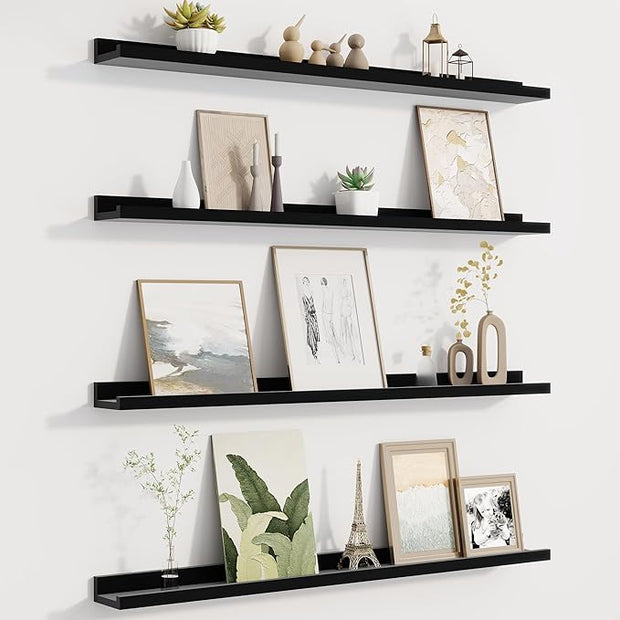 Fun Memories Picture Ledge Shelf for Wall, Floating Shelves Set of 4, 36 Inch Long Nursery Book Shelves for Toys Storage, Kids Bookshelf Wall Mounted for Books Photo Frames, Black