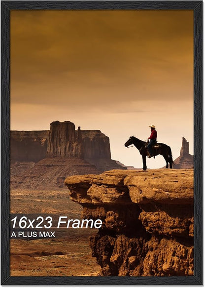 A PLUS MAX 16x23 Picture Frame, Black Engineered Wood Frame for 16 x 23 Inch Picture Poster Photo, Light Weight 16 by 23 Frame with Wood-grain for Wall - 1 Pack/Black/16 x23