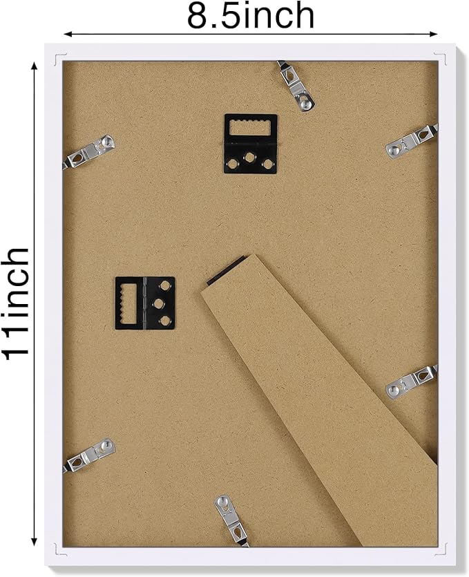 Vittanly 8.5x11 Picture Frames Set of 4, Display Pictures 6x8 with Mat or 8.5x11 without Mat, Gallery Wall Frame Set for Wall Mounting, Engineered Wood with Shatter Resistant Plexiglass, White