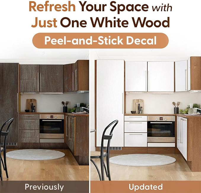 White Wood Grain Contact Paper, 17.3" x 197" Peel and Stick Wallpaper, Self-Adhesive Thick Textured Vinyl Wrap for Kitchen Cabinets, Countertop, Furniture, Waterproof DIY Decor
