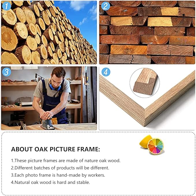 ATOBART 8x10 Set of 6 Oak Wood Picture Frame Solid Wooden Photo Frame Natural Wood Color Frames with Real Glass for Wall Mounting or Tabletop Living Room Bedroom Home Decor