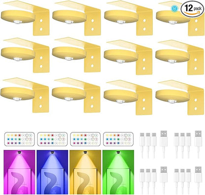 Rechargeable Picture Lights for Wall,Under Cabinet Lighting,1500mAh Rechargeable Battery Operated Picture Frame Lights for Kitchen, Closet, Shelf - 3 Color Temps & 13 RGB (12 Packs Glod)