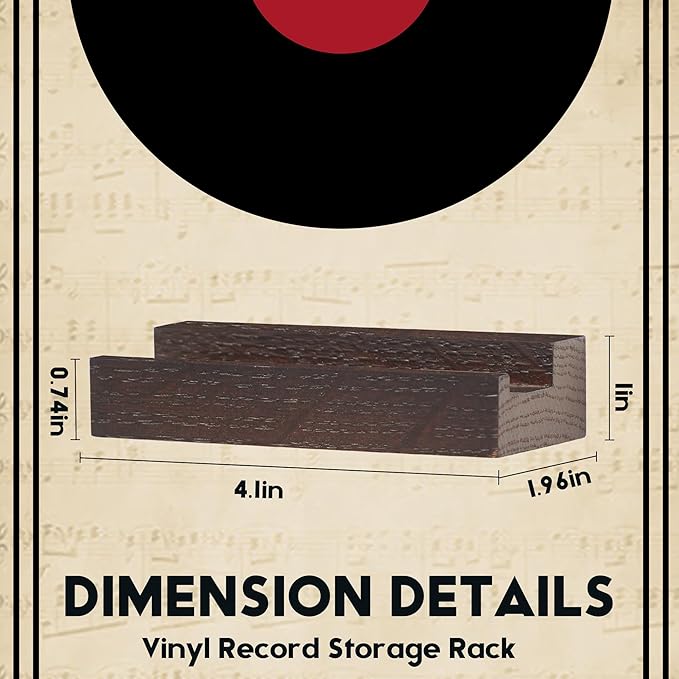 Wood Vinyl Record Shelf Wall Mount, Small Wall Record Holder Display Shelf, Vinyl Record Shelves Record Album Display Holder for LP, CD, Book Art Storage Vintage Home Decor (6, Dark Walnut)