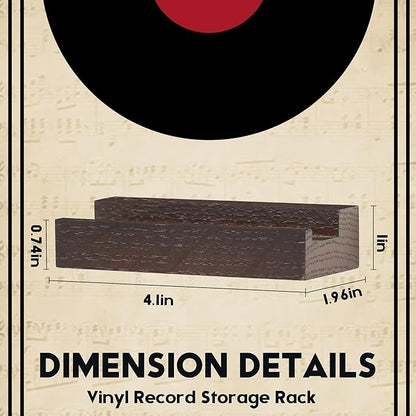 Wood Vinyl Record Shelf Wall Mount, Small Wall Record Holder Display Shelf, Vinyl Record Shelves Record Album Display Holder for LP, CD, Book Art Storage Vintage Home Decor (6, Dark Walnut)