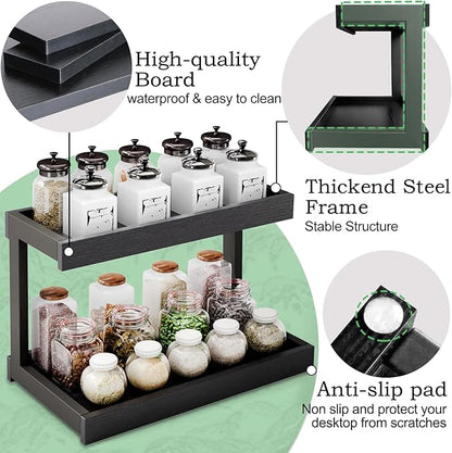 MARTY 2 Tier Spice Rack Organizer for Countertop, 15.8''L Coffee Station/Bathroom Organizer Countertop, Counter Shelf Desktop Storage Organizer for Kitchen, Bedroom, Office (Black)