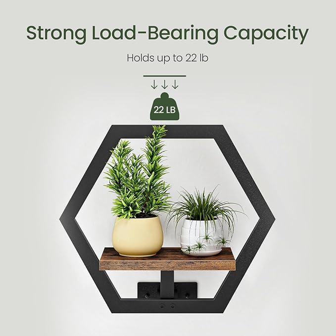 Floating Shelves for Wall, Wall Planters for Indoor Plants Set of 2, Plant Wall Shelf, for Living Room, Bedroom, Kitchen, Home Office, Rustic Brown and Black TBJ40P2BF
