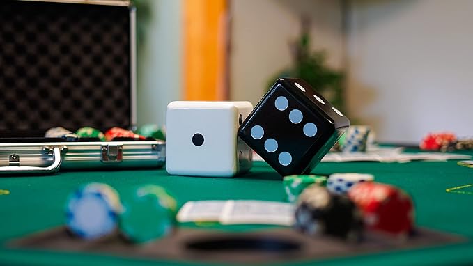 Jumbo Dice Decor, Set of 2, Natural Wood Decorations with Black and White Colors, Trendy Home Interior Centerpieces for Tables, Mantles, and Shelves