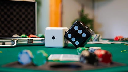 Jumbo Dice Decor, Set of 2, Natural Wood Decorations with Black and White Colors, Trendy Home Interior Centerpieces for Tables, Mantles, and Shelves