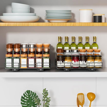 RCHYFEED Pull Out Spice Rack Organizer for Cabinet,Slide out Spice Organization for Inside Cabinets,Heavy Duty Seasoning Organizer Fits Kitchen and Pantry,Sauces,Canned (12.5''Wx10.5''Dx2.5''H)