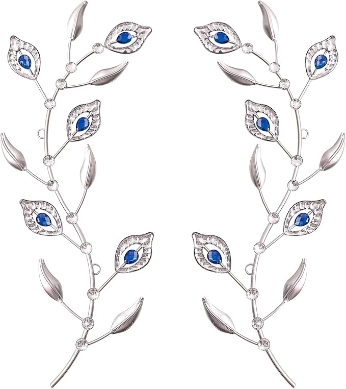 sxnzequnze 2 Pcs Metal Leaf Wall Art Crystal Bling Decorations Silver Leaves 3D Iron Handmade Home Decor Hanging Minimalist Accents Modern Set for Living Room Bathroom Bedroom Dining Room Hallway