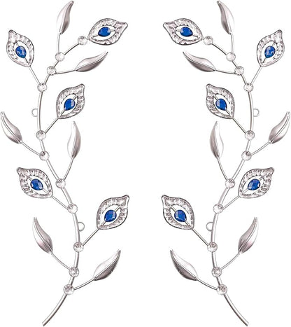sxnzequnze 2 Pcs Metal Leaf Wall Art Crystal Bling Decorations Silver Leaves 3D Iron Handmade Home Decor Hanging Minimalist Accents Modern Set for Living Room Bathroom Bedroom Dining Room Hallway