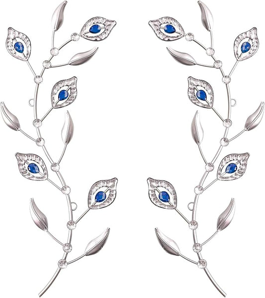 sxnzequnze 2 Pcs Metal Leaf Wall Art Crystal Bling Decorations Silver Leaves 3D Iron Handmade Home Decor Hanging Minimalist Accents Modern Set for Living Room Bathroom Bedroom Dining Room Hallway
