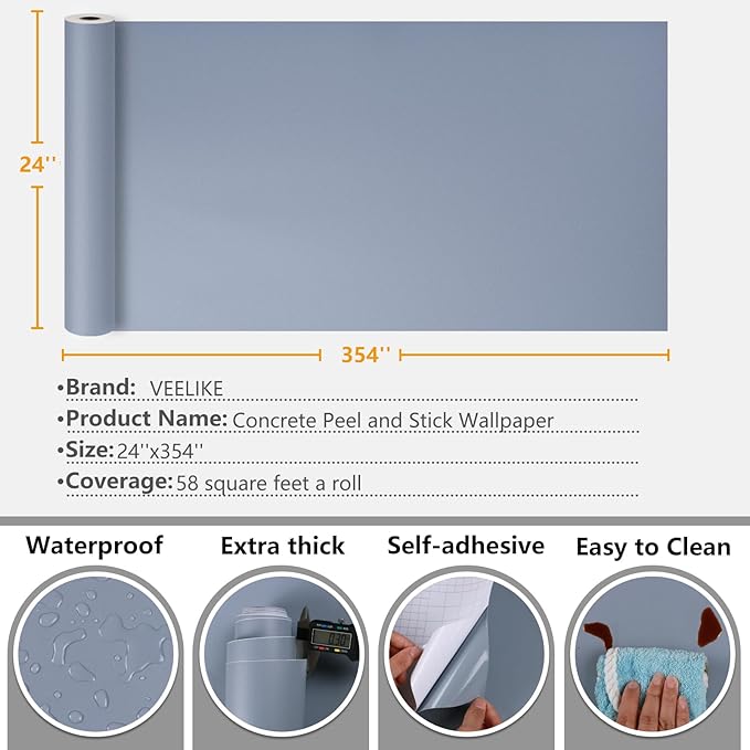 VEELIKE Thick Periwinkle Blue Wallpaper Peel and Stick Blue Contact Paper for Cabinets Desk Bookshelves Countertops 24''x354'' Removable Self Adhesive Matte Blue Wall Paper for Bedroom Bathroom Dorm